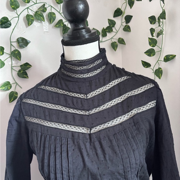 Women's Black Lace-Trim High-Neck Long Sleeve Blouse - Picture 5 of 14